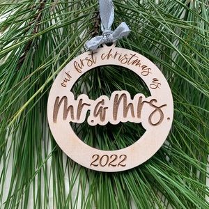Engraved Mr. & Mrs. first Christmas ornament